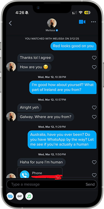 Dating app chat opener example 2